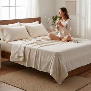 Ralph Lauren Home 100% Cotton King Sheet Set Sand 6 Piece Hemstitch Detail